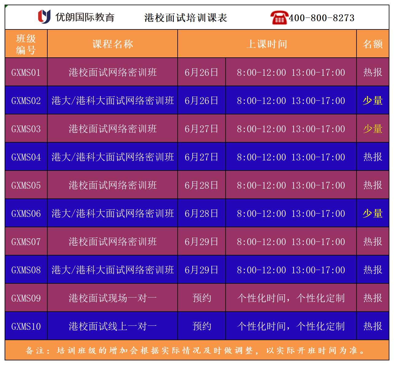 2025香港高校面试最新培训课表